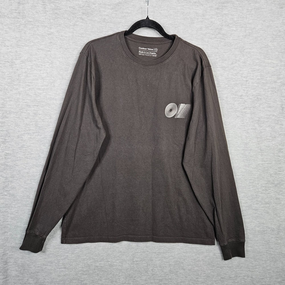 Outdoor Voices Dark Gray Solid Cotton Men's Long Sleeve T-shirt Size M